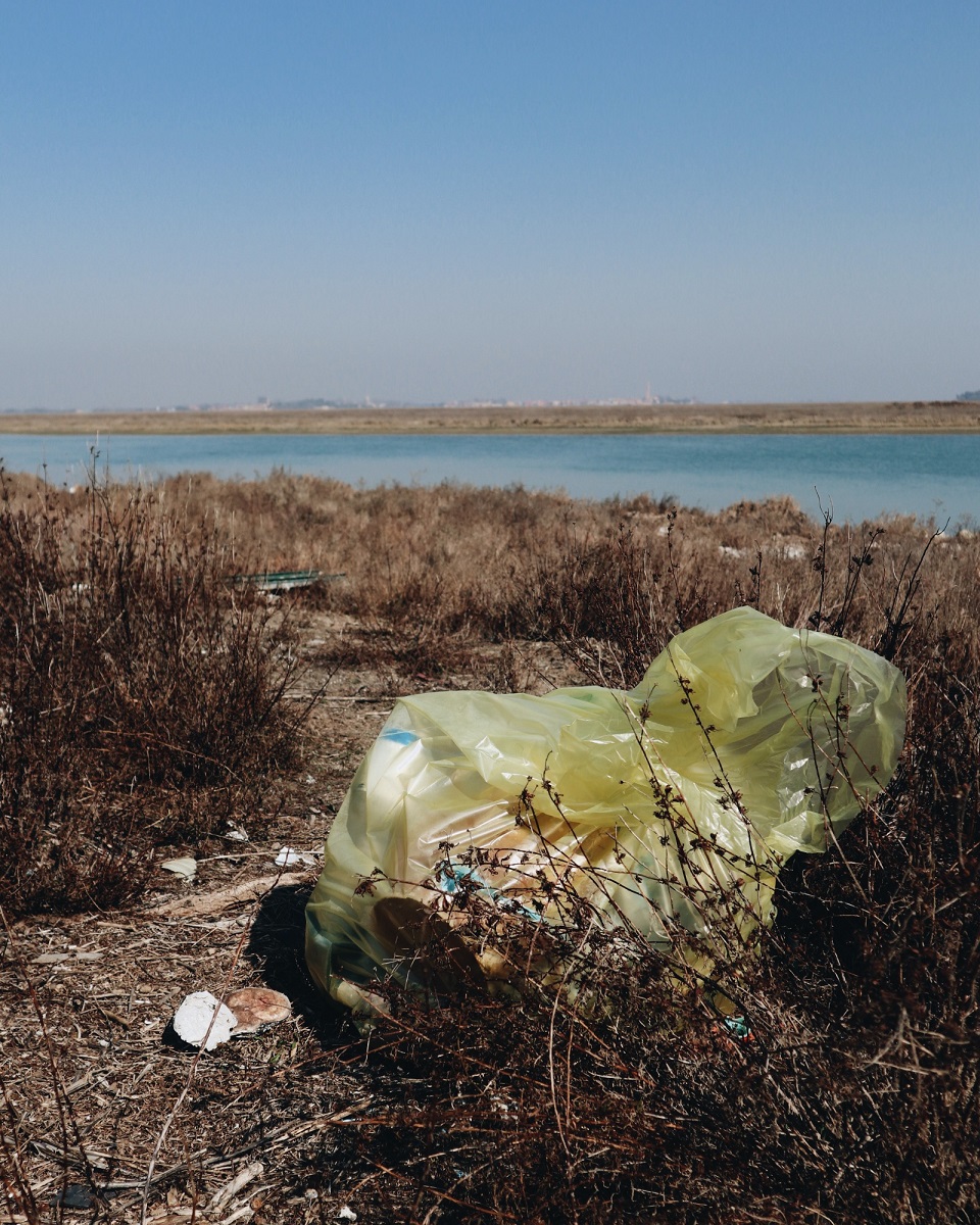 a bag full of marine litter from plastic pollution in venice